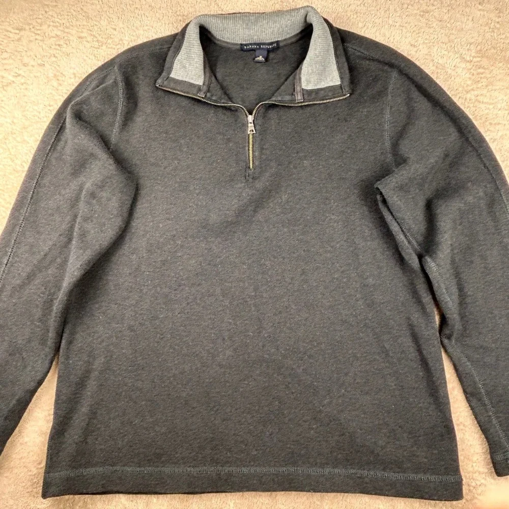 Banana Republic Mens Quarter Zip Pullover Sweater Charcoal Gray Cotton Size M